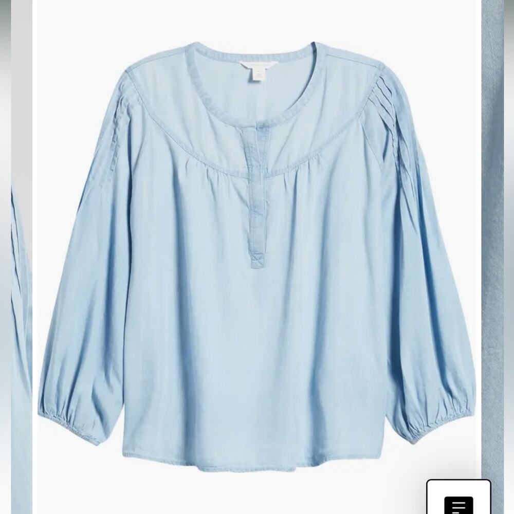 Caslon Pintuck Sleeve Chambray Top, Small - Picture 8 of 12